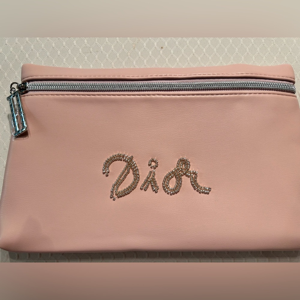 New Dior Pink Beaded Zippered Clutch Cosmetic Pouch VIP Gift